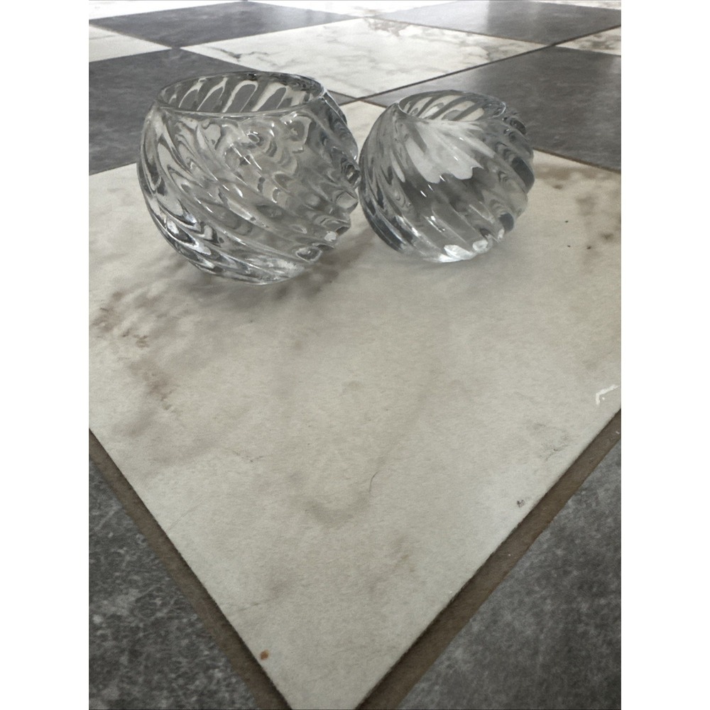 Set of 2 Swirled Glass Votive Candle Holders Clear Swirl Textured Decor